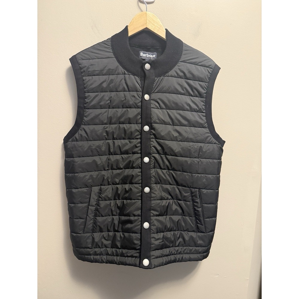 Barbour Essential Gilet Vest Weather Comfort Back Knit Snap Black Size XL